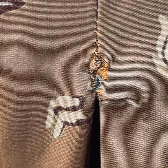 Vintage 40s 50s Floral Satin Sheath Dress V Neck Pockets Cinched Waist Brown 10 - Picture 10 of 12